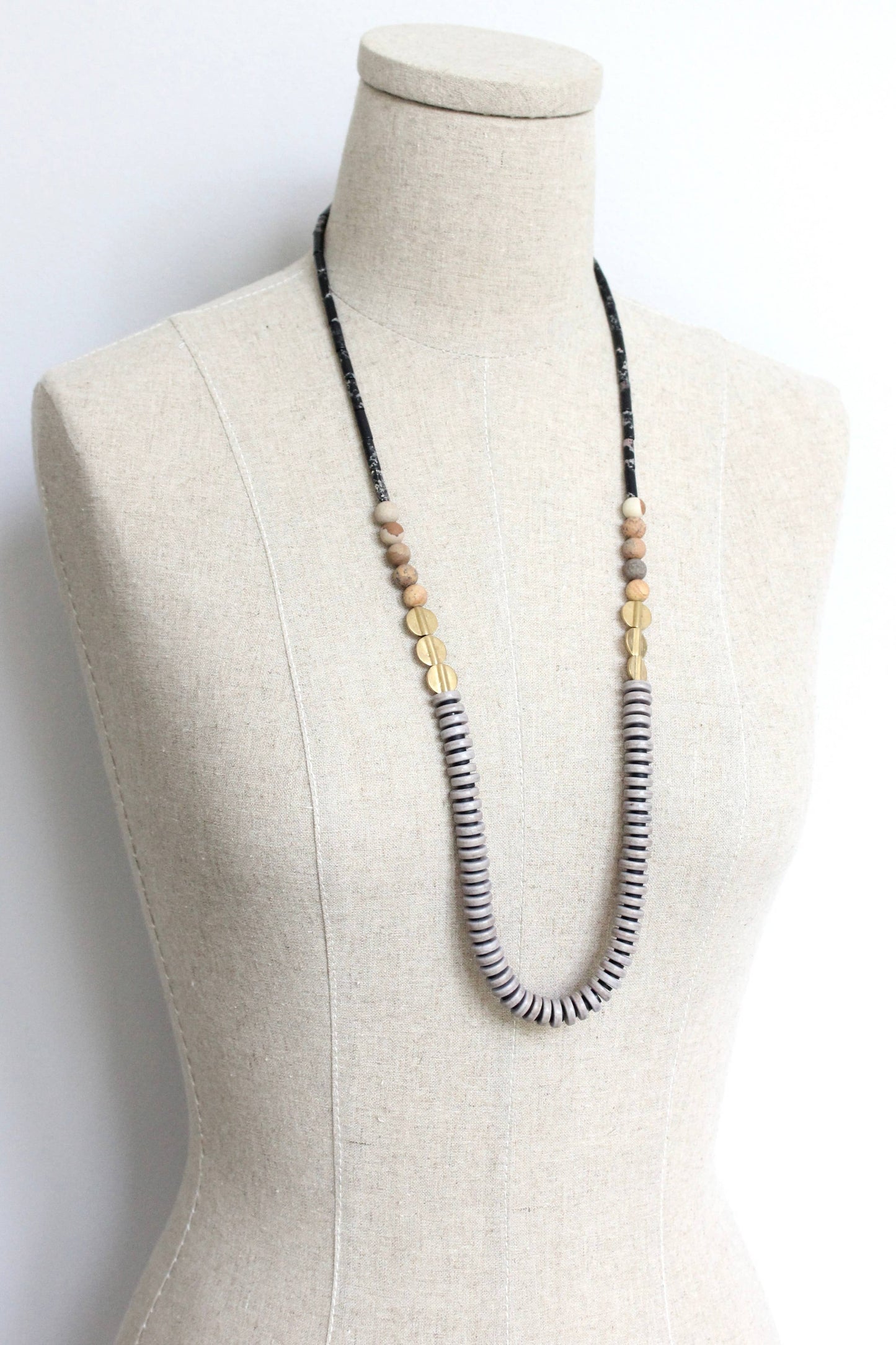 Black & Grey Long Beaded Necklace