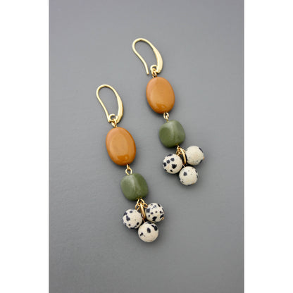 Jasper, Serpentine, and Dalmatian Cluster Earrings