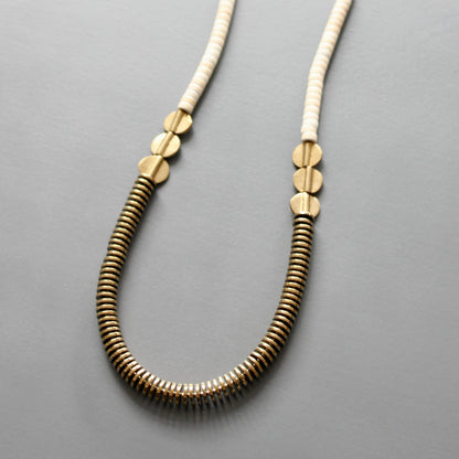 Gold Hematite and White Disc Necklace