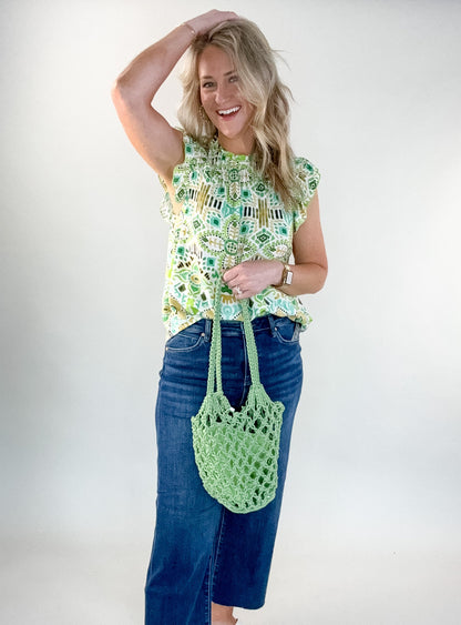 Green Birdie Macrame Tote