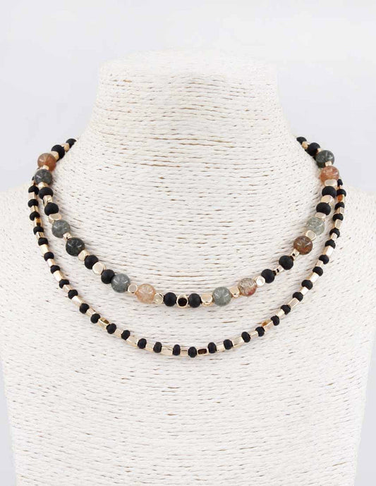 Two Layer Beaded Black Necklace