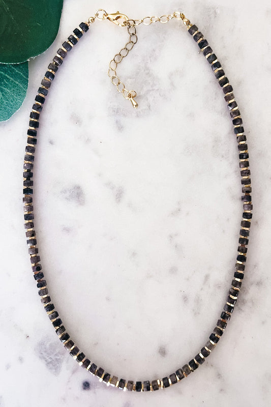 Moody Grey & Gold Beaded Necklace