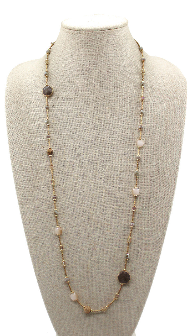 Natural Stone Accent Beaded Long Necklace