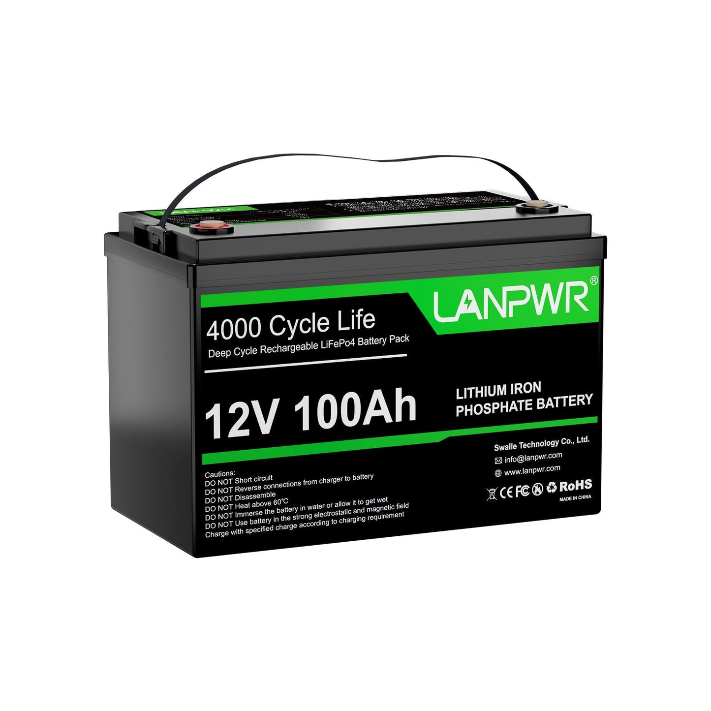 【New Year Sale ＄69】LANPWR 12V 100Ah LiFePO4 Battery with 4000+ Deep Cycles & Built-In 100A BMS, 1280Wh Best RV Lithium Battery