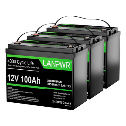 【New Year Sale ＄69】LANPWR 12V 100Ah LiFePO4 Battery with 4000+ Deep Cycles & Built-In 100A BMS, 1280Wh Best RV Lithium Battery