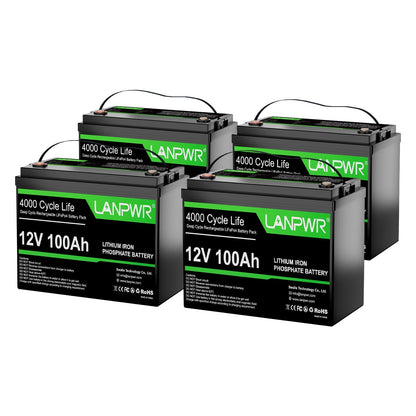 【New Year Sale ＄69】LANPWR 12V 100Ah LiFePO4 Battery with 4000+ Deep Cycles & Built-In 100A BMS, 1280Wh Best RV Lithium Battery