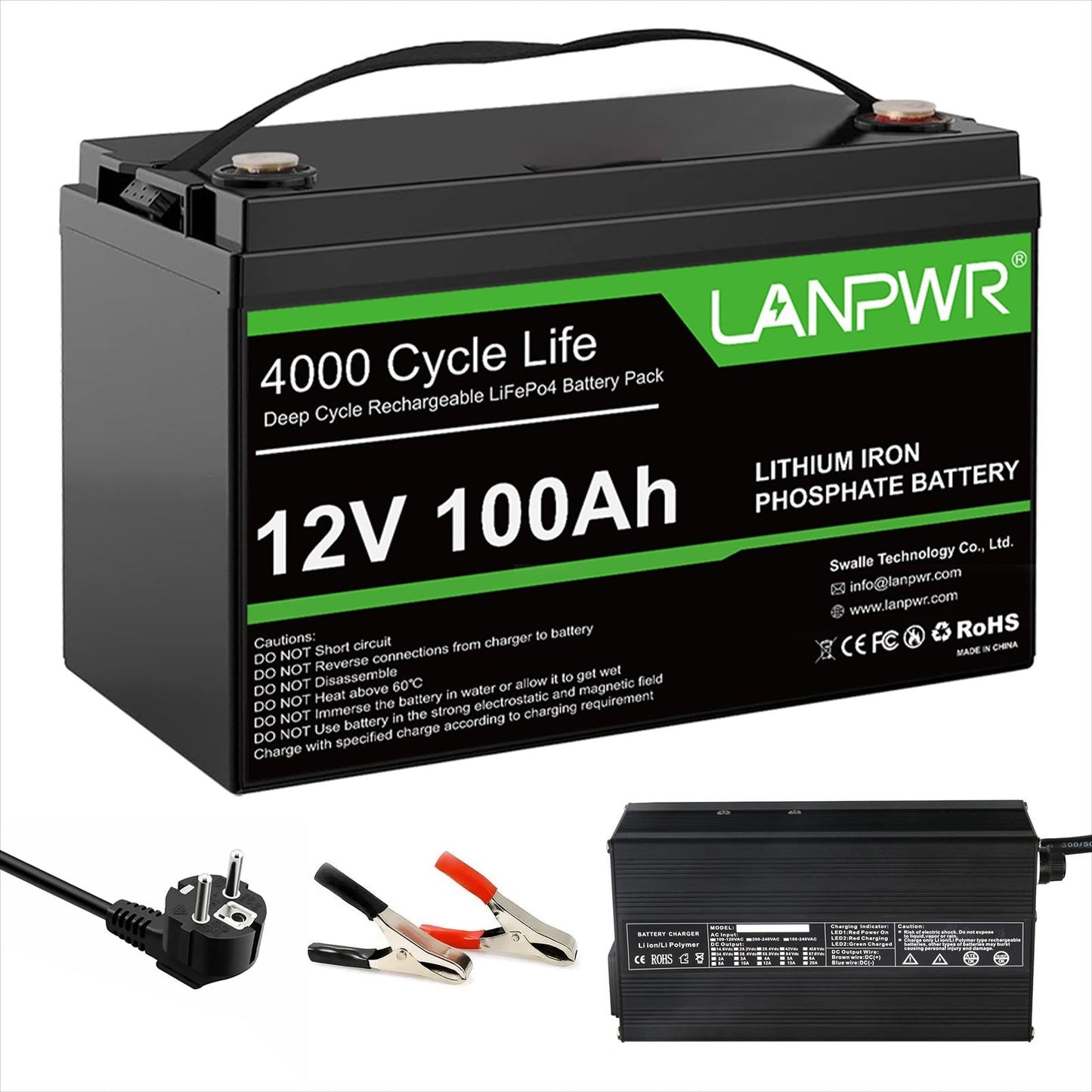 【New Year Sale ＄69】LANPWR 12V 100Ah LiFePO4 Battery with 4000+ Deep Cycles & Built-In 100A BMS, 1280Wh Best RV Lithium Battery