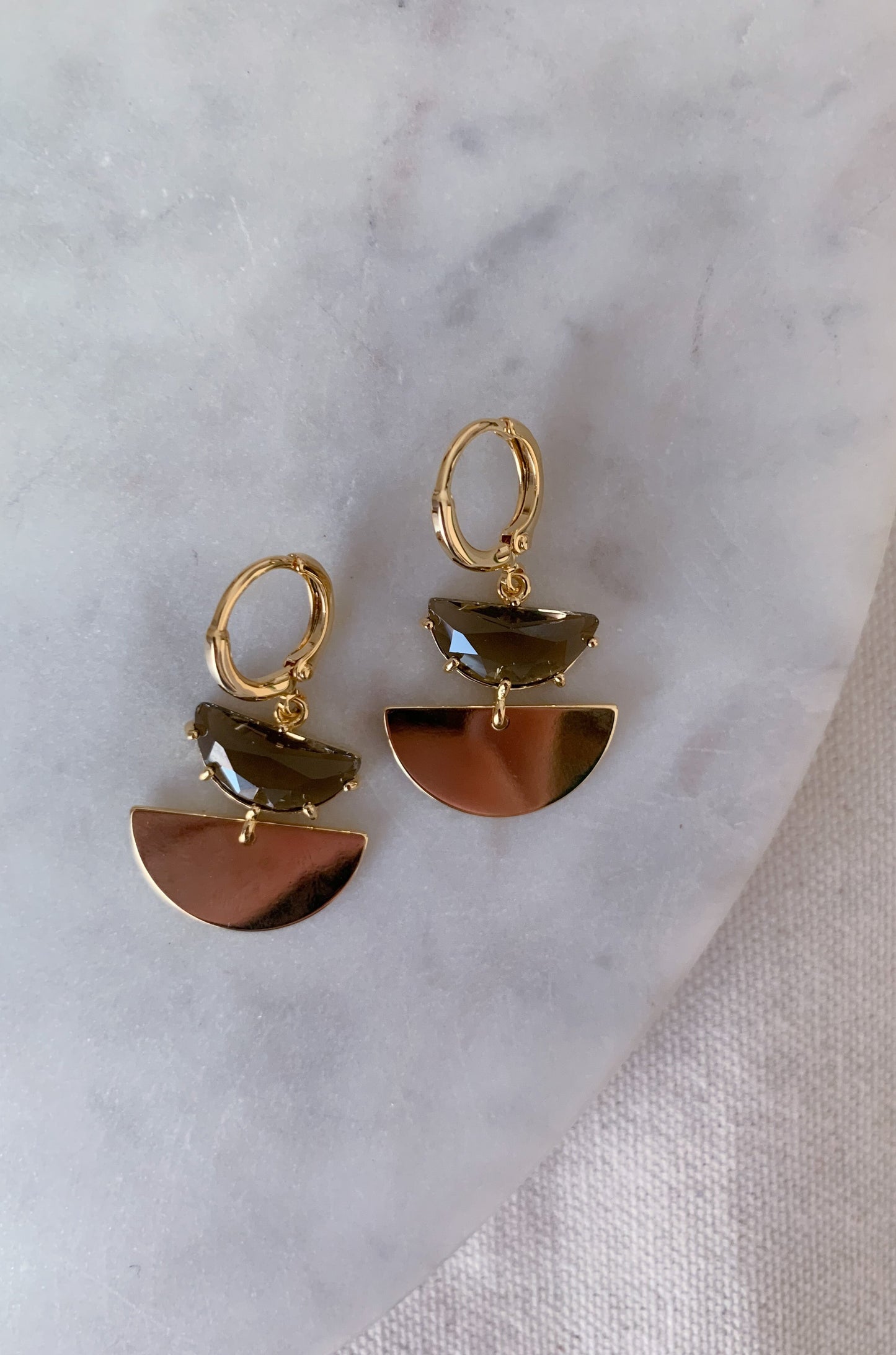 Stone & Half Gold Circle Earring