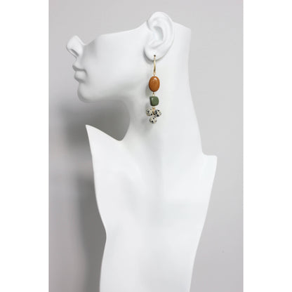 Jasper, Serpentine, and Dalmatian Cluster Earrings