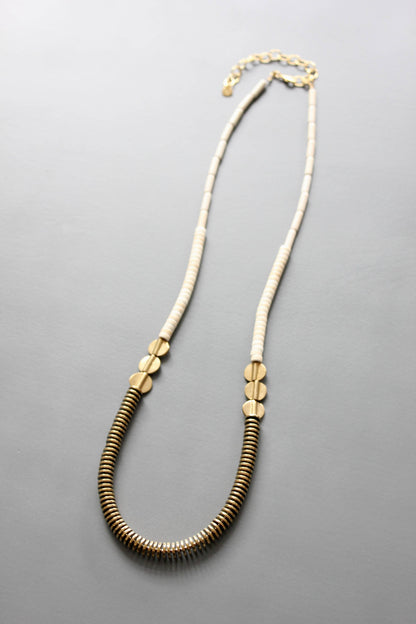 Gold Hematite and White Disc Necklace