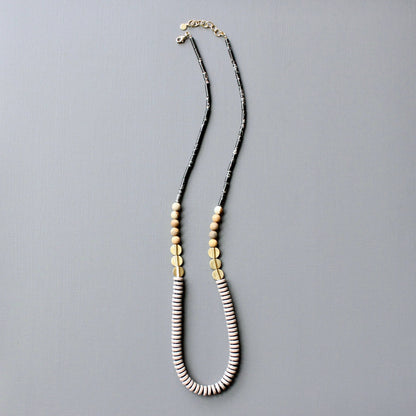 Black & Grey Long Beaded Necklace