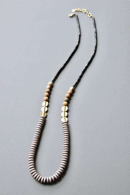 Black & Grey Long Beaded Necklace